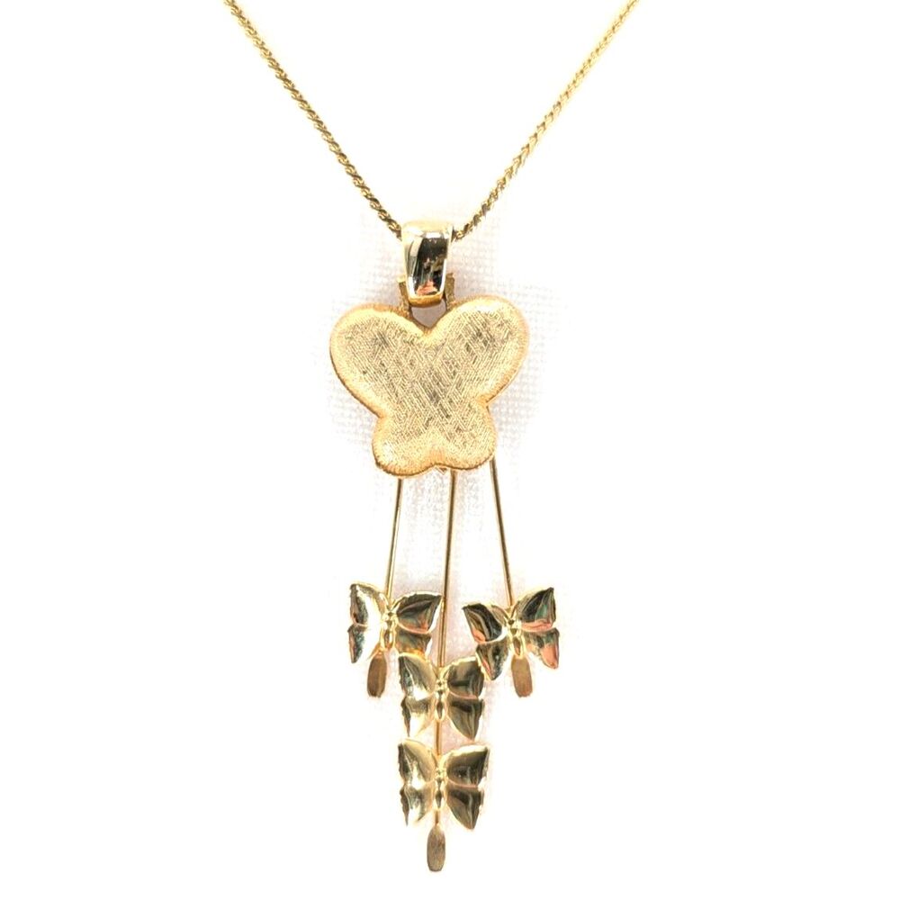 Unique Gold Tone Vintage Spring Butterfly Dangle Statement Necklace